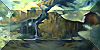 waterfalls and tropical flowers on a green rocky mountain